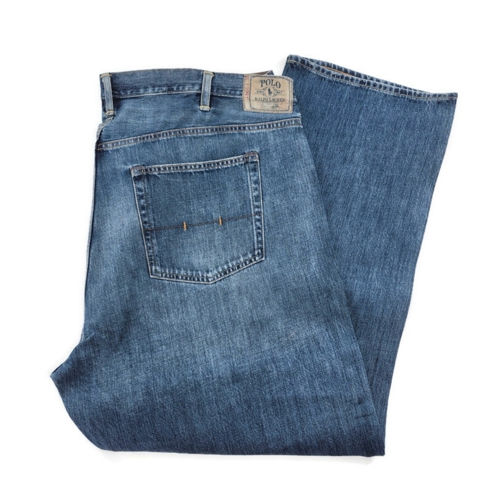 Polo Ralph Lauren Classic 867 Lightly Faded Medium Blue Zip-Fly Jeans 50Bx32 - Picture 4 of 7